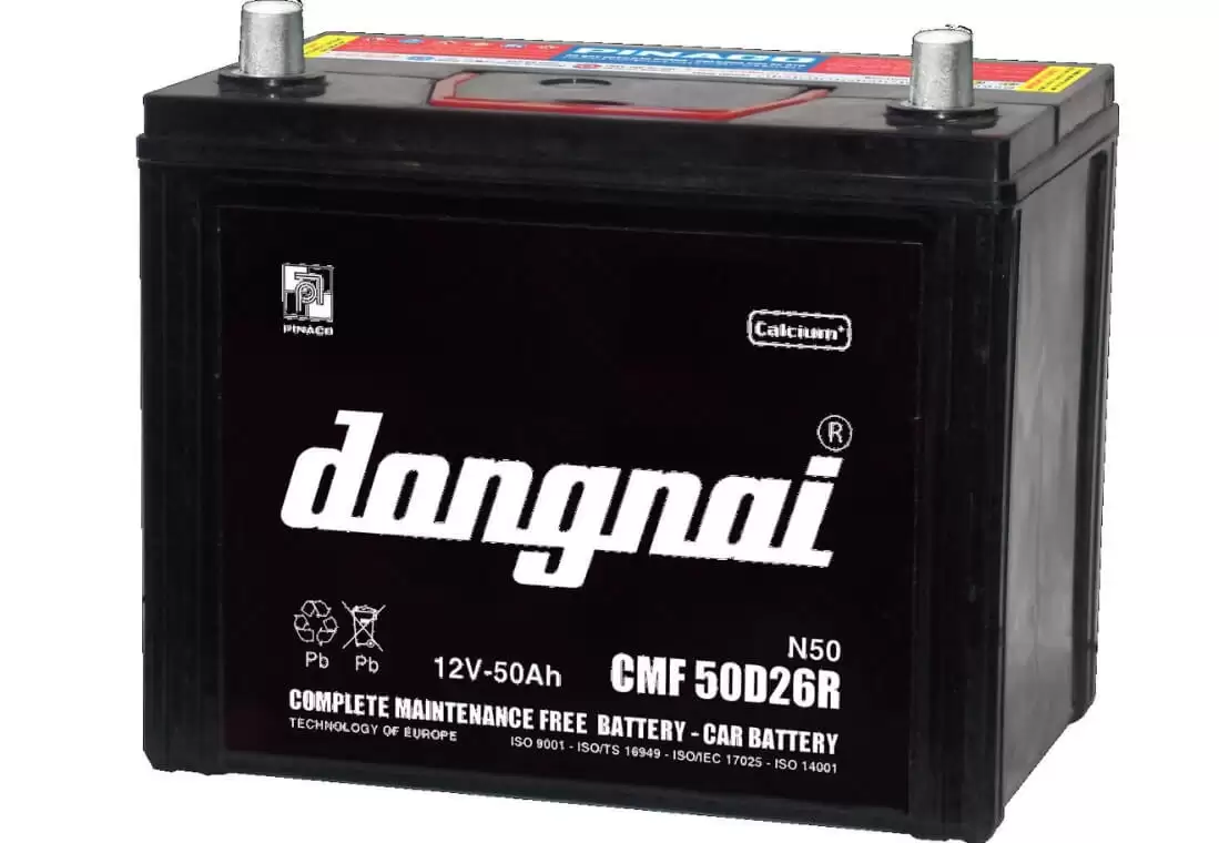 Ắc quy Đồng Nai CMF 50D26R kín khí, bảo dưỡng miễn phí, chuyên dùng cho ô tô – phân phối chính hãng tại Đà Nẵng.